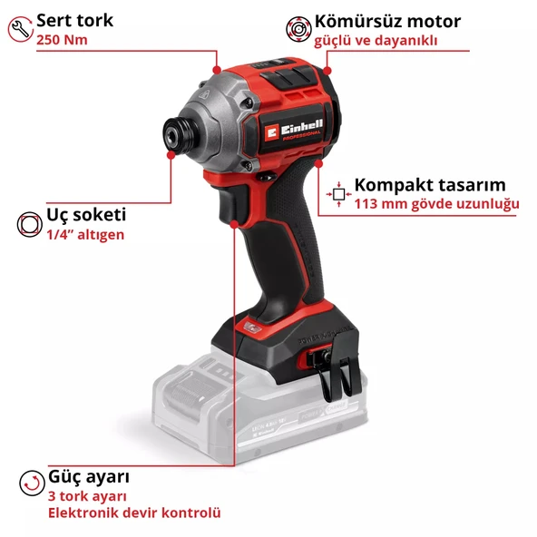 Einhell TP-CI 18/250-C Lİ BL Solo Kompakt Darbeli Somun Sıkma 4510095 - Resim 2
