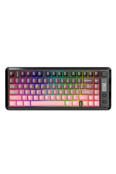 FreeWolf M75 kablosuz 2.4ghz kablosuz + bt çift Modlu klavye Led Ekranlı oyun klavyesi ile PBT Knob Rainbow ürün görseli