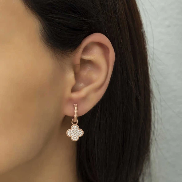 Gümüş Halka Yonca Küpe - Resim 2