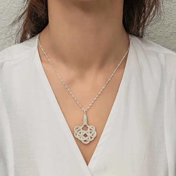 Gümüş Kazaziye Örgü Kadın Kolye - Resim 5