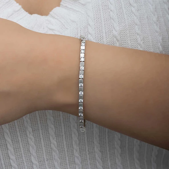 Gümüş Beyaz Taşlı Su Yolu Kadın Bileklik - Resim 4