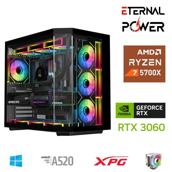 ETERNAL POWER RYZEN 7 5700X 32G DDR4 1TB M.2 RTX3060 A520 A650W ürün görseli 1