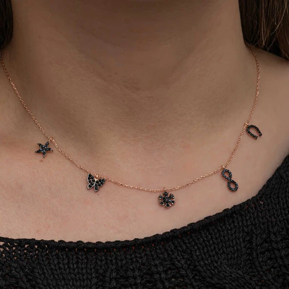 925 Ayar Gümüş Rose Şans Kadın Kolye - Resim 5