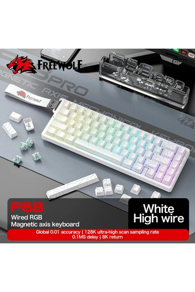 FreeWolf F68 Pro Oyun Klavyesi Manyetik Switch 3 Modlu Kablosuz Bluetooth Kablolu, 8K/1K RGB Klavye - Resim 3