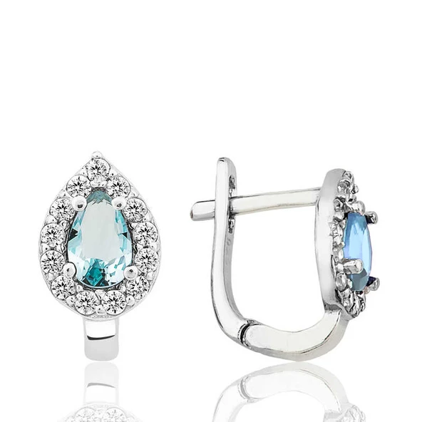 Gümüş Turkuaz Taşlı Damla J Kadın Küpe - Resim 2