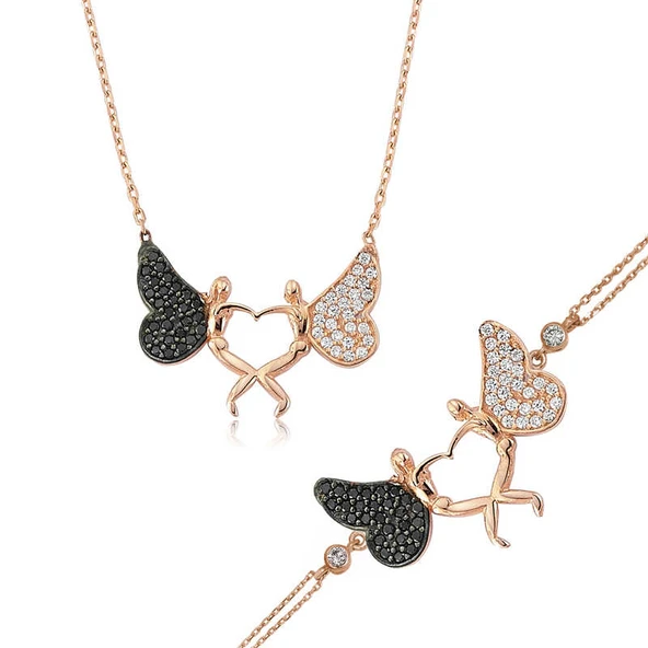 925 Ayar Gümüş Kalpli Melek Set ürün görseli 1