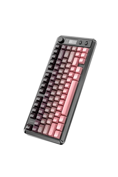 FreeWolf M75 kablosuz 2.4ghz kablosuz + bt çift Modlu klavye Led Ekranlı oyun klavyesi ile PBT Knob Rainbow - Resim 4