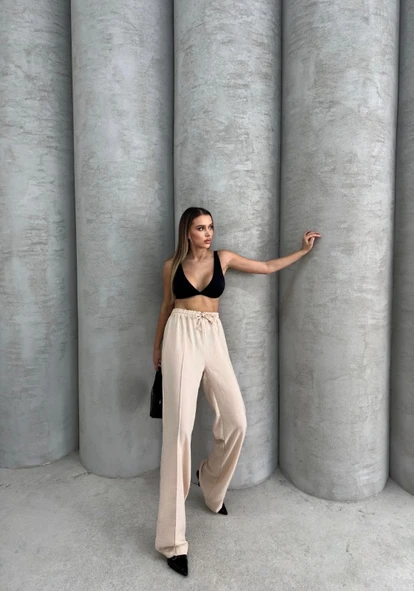 Çımalı keten pantolon ürün görseli