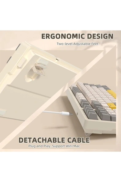 ATAsoft ELEKTRONİK Since 2021 Ziyoulang K3 Max Klavye Red Switch Oyuncu Klavyesi Gaming Mekanik 100 Tuşlu Hotswapp Anti- Ghosting - Resim 6