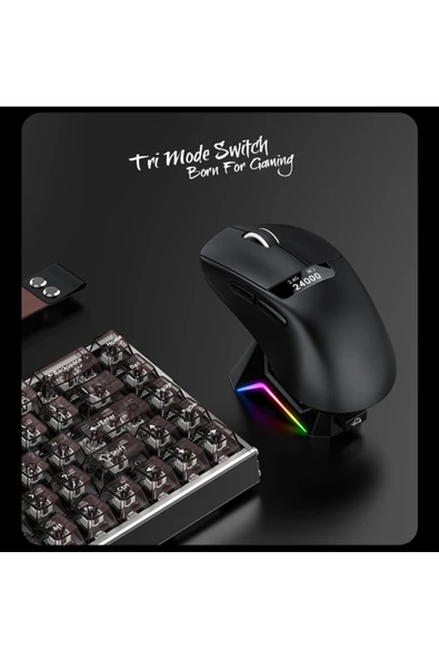 FreeWolf A7 Üç Mod Kablosuz Fare Hafif PAW3311 Oyun BT Ekran Fare RGB Şarj Standı Fare ile - Resim 2