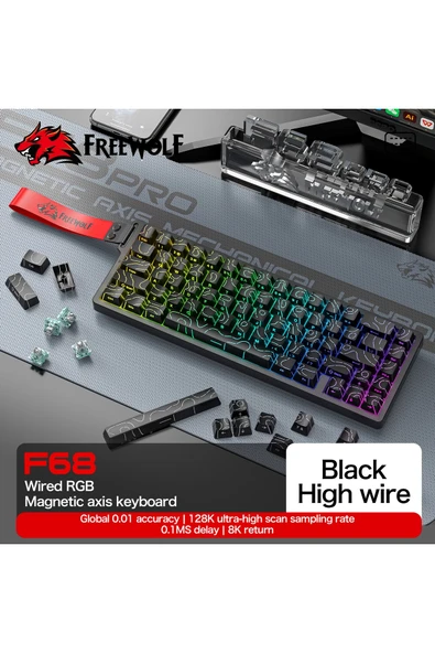FreeWolf F68 Pro Oyun Klavyesi Manyetik Switch 3 Modlu Kablosuz Bluetooth Kablolu, 8K/1K RGB Klavye - Resim 6
