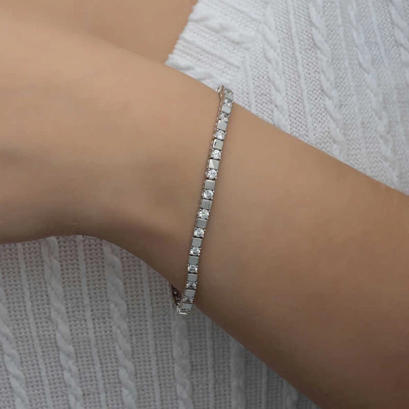 Gümüş Beyaz Taşlı Su Yolu Kadın Bileklik - Resim 2