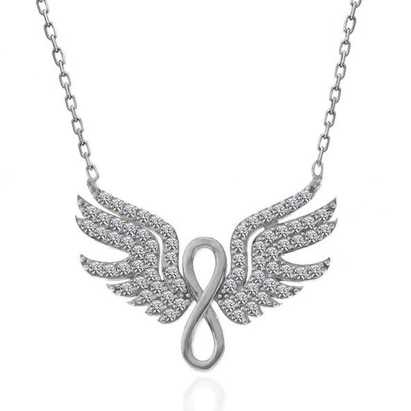 925 Ayar Gümüş Melek Kanadı Sonsuzluk Kadın Kolye ürün görseli 1