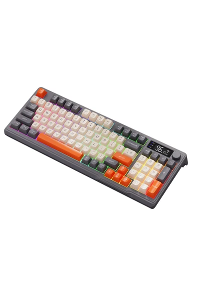 FreeWolf M96 kablosuz 2.4ghz kablosuz + bt çift Modlu klavye Led Ekranlı oyun klavyesi ile PBT Knob Rainbow - Resim 6