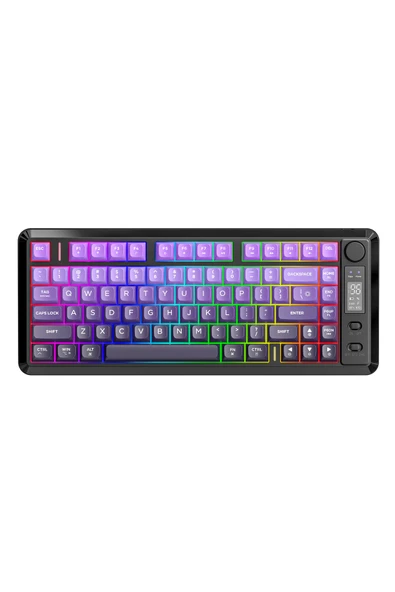 FreeWolf M75 kablosuz 2.4ghz kablosuz + bt çift Modlu klavye Led Ekranlı oyun klavyesi ile PBT Knob Rainbow ürün görseli
