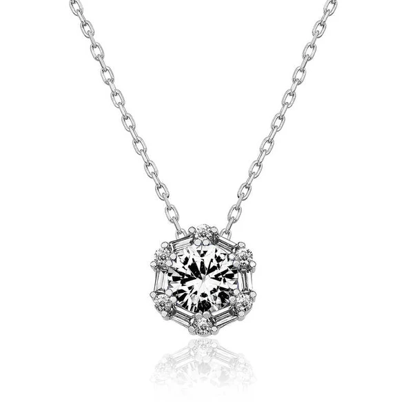 925 Ayar Gümüş Buz Beyazı Baget Taşlı Kolye ürün görseli 1