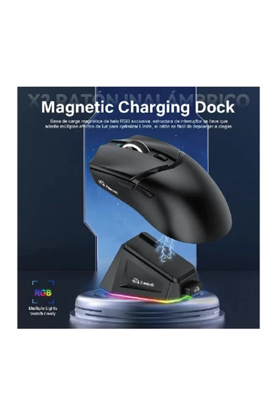 FreeWolf X2 Kablosuz (3 MODLU)24.000dpı Oyuncu Mouse Paw3311 Sensör Şarj Istasyon Tape Ve Skatez Hediye - Resim 2