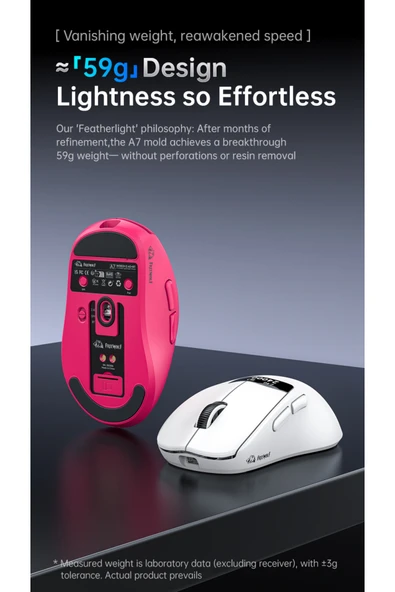 FreeWolf A7 Üç Mod Kablosuz Fare Hafif PAW3311 Oyun BT Ekran Fare RGB Şarj Standı Fare ile - Resim 2