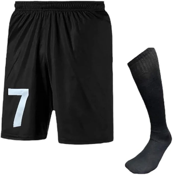 Erkek Siyah Futbol Şortu ve Çorabı Seti - Numara Baskılı Spor Kombin (7 Numara) - 2