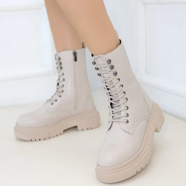 Caxa Bej Cilt Bağcıklı Bot - Resim 4