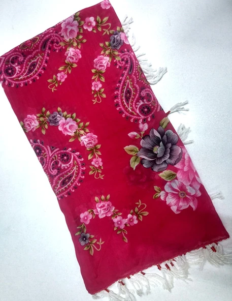 El işi Koyu Pembe Çiçekli İpli Yazma Yemeni - Resim 4