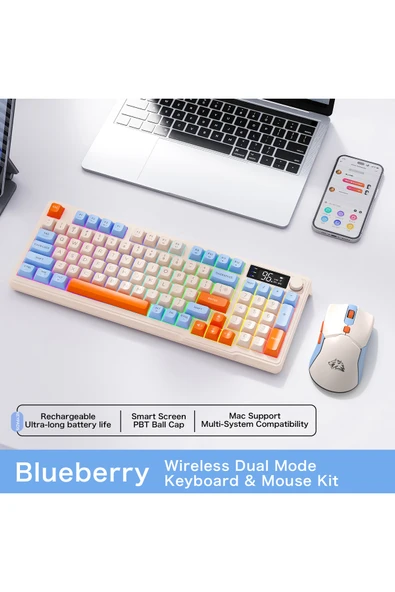 FreeWolf T96 2.4g Bt5.0 Çift Bağlantılı Tft Led Ekranlı Reinbow Gaming Oyuncu Klavye Mouse Set ürün görseli