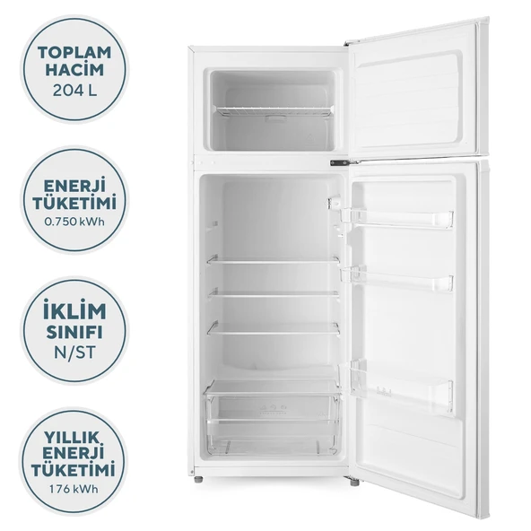 Kumtel Çift Kapılı Buzdolabı 204L HTMF-210 - Resim 2