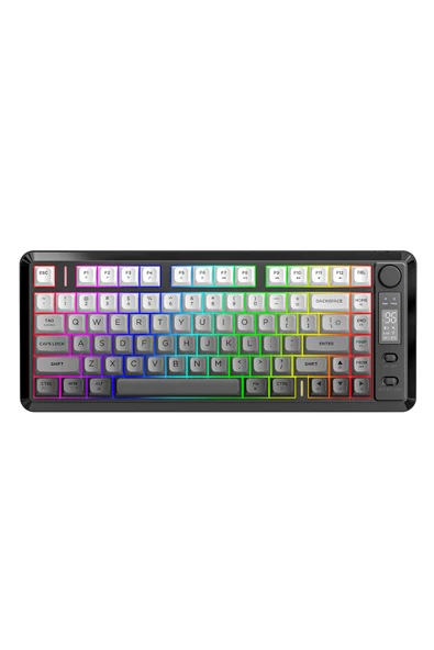 FreeWolf M75 kablosuz 2.4ghz kablosuz + bt çift Modlu klavye Led Ekranlı oyun klavyesi ile PBT Knob Rainbow ürün görseli