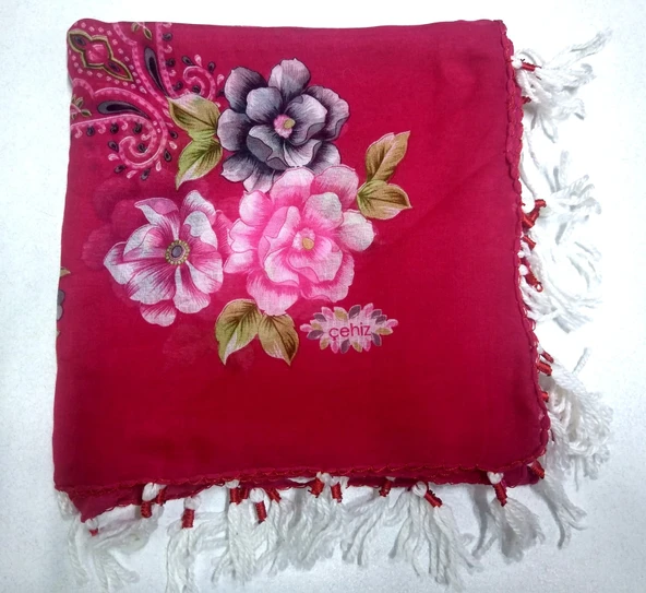 El işi Koyu Pembe Çiçekli İpli Yazma Yemeni - Resim 3