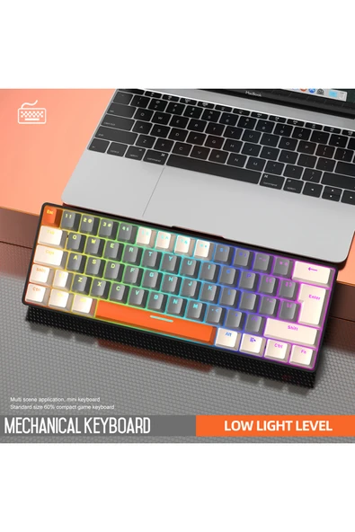 FreeWolf T60 Mini Rgb Oyun Klavyesi Gaming Mekanik 62 Tuşlu 18 Rgb Led Usb Tip-c Kablosu - Resim 2