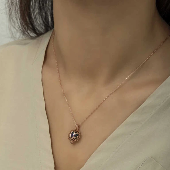 925 Ayar Gümüş Kafesli Lotus Bayan Gümüş Kolye - Resim 3