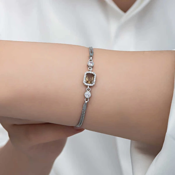 Gümüş Kare Zultanit Taşlı Kadın Bileklik - Resim 4