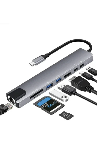 silabor 8 In 1 Macbook Pro Air Usb Type-c Hub Dönüştürücü Çevirici Çoklayıcı Usb Hdmı Micro Sd Girişli ürün görseli