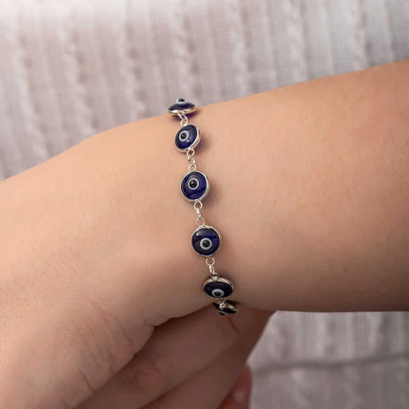 Gümüş Yuvarlak Nazar Kadın Bileklik - Resim 4