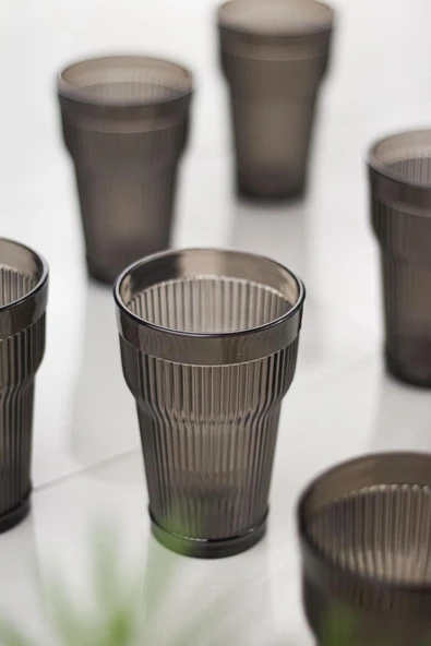 Akrilik Füme Tekli Uzun Bardak & Su Meşrubat Bardağı 400 ml ( Cam Değildir ) - 3