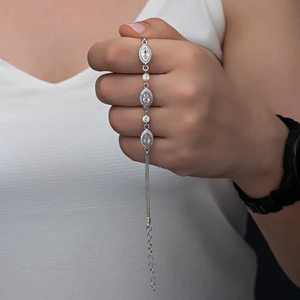 925 Ayar Gümüş Mekik Zirkon Taşlı Kadın Bileklik - Resim 2