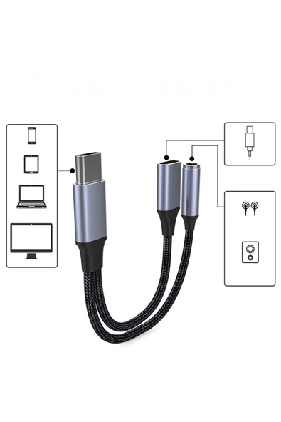 silabor 2 İn 1 Çok İşlevli Tpye-c 3,5 mm Kulaklık Adaptörü Şarj Portu Cep Telefonları ve Tabletler için - Resim 3