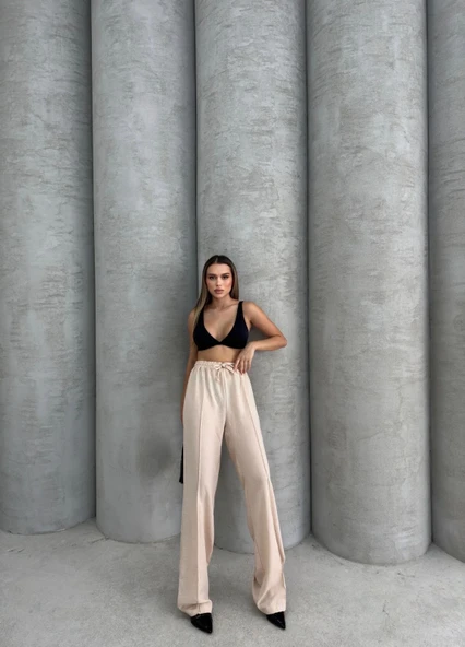 Çımalı keten pantolon - Resim 3