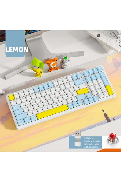 FreeWolf K96 Kablosuz Bluetooth Mekanik Oyuncu Klavyesi Hotswapp Oyuncu Klavyesi - Resim 2