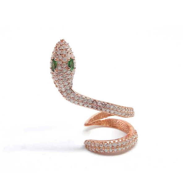 Gümüş Yeşil Gözlü Tek Kıkırdak Yılan Küpe ürün görseli 1