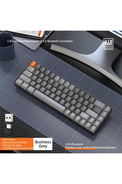 FreeWolf K68 Kablosuz Bluetooth Mekanik Oyuncu Klavyesi Hotswapp Oyuncu Klavyesi ürün görseli