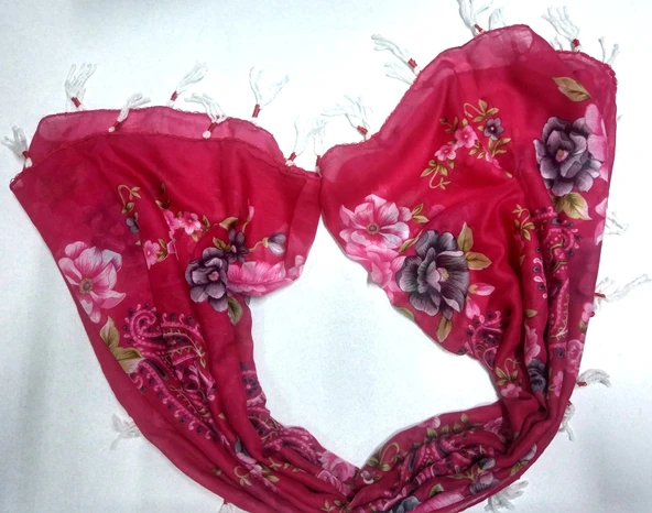 El işi Koyu Pembe Çiçekli İpli Yazma Yemeni ürün görseli 1