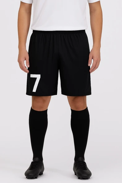 Erkek Siyah Futbol Şortu ve Çorabı Seti - Numara Baskılı Spor Kombin (7 Numara)