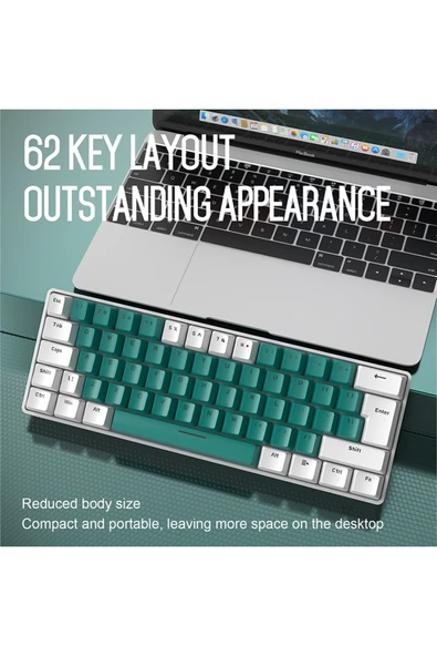 FreeWolf T60 Mini Rgb Oyun Klavyesi Gaming Mekanik 62 Tuşlu 18 Rgb Led Usb Tip-c Kablosu - Resim 2