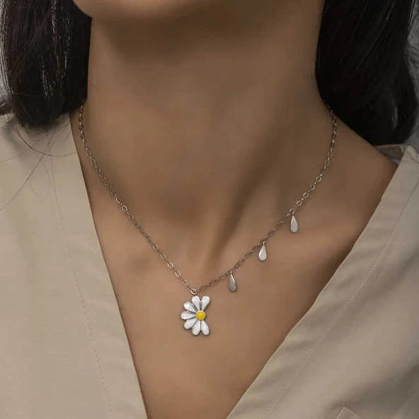 925 Ayar Gümüş Papatya Seviyor Sevmiyor Bayan Gümüş Kolye - Resim 4