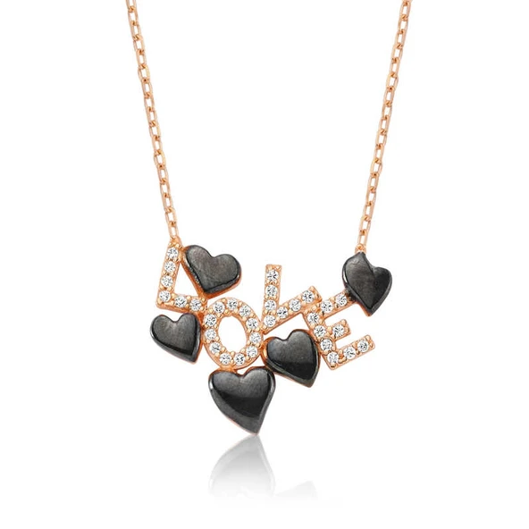 925 Ayar Gümüş Love Yazılı Kalpli Kadın Gümüş Kolye ürün görseli 1