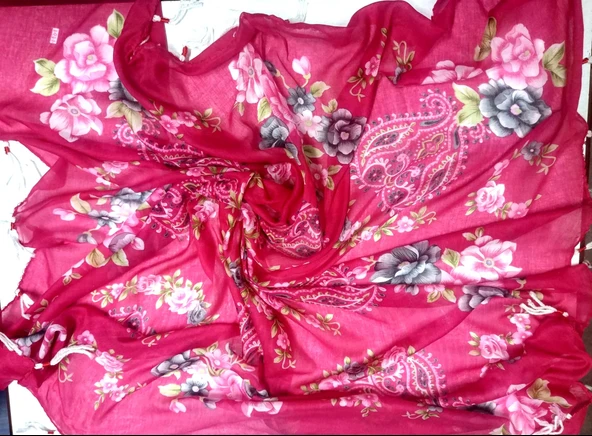 El işi Koyu Pembe Çiçekli İpli Yazma Yemeni - Resim 2