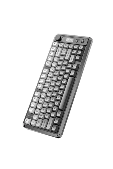 FreeWolf M75 kablosuz 2.4ghz kablosuz + bt çift Modlu klavye Led Ekranlı oyun klavyesi ile PBT Knob Rainbow - Resim 4