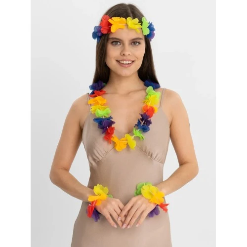 Rengarenk Hawaii Kolye Taç Bileklik Seti 4 Parça ürün görseli