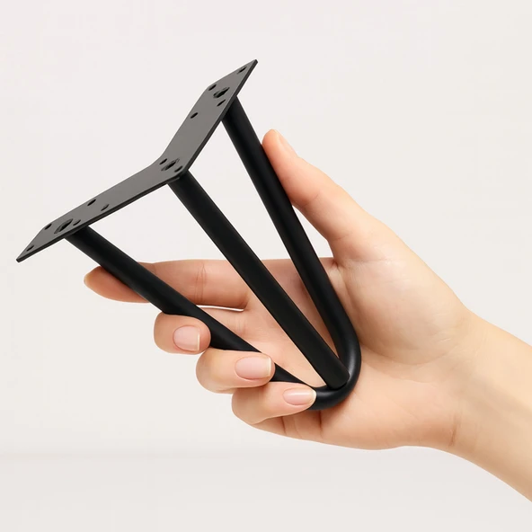 Martı 12 cm Siyah Metal Mobilya Ayağı Üçgen Modern Tasarım Koltuk Sehpa Masa TV Ünitesi Uyumlu - Resim 5